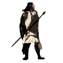 Clovis man in hunting gear, with Clovis spear.